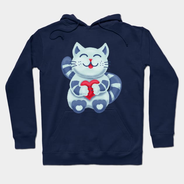 Cute Blue Kitty With Heart In Love Hoodie by Boriana Giormova